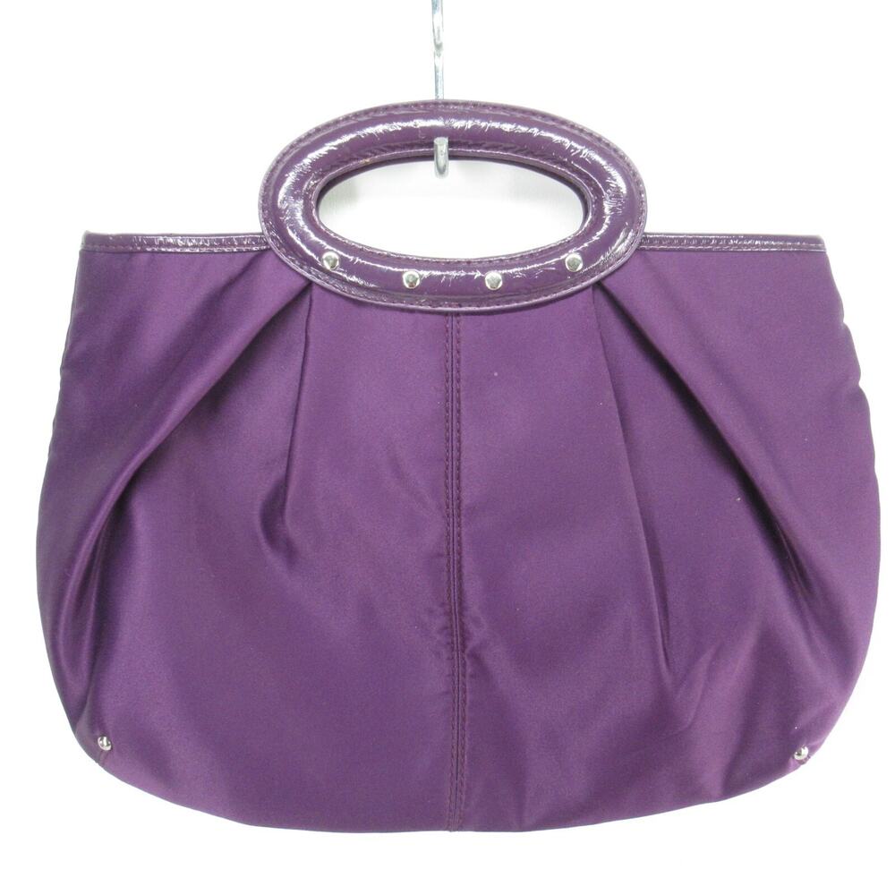 Ann Taylor Loft Handbag Women Medium Purple Lined Nylon Patent Satchel Purse Bag
